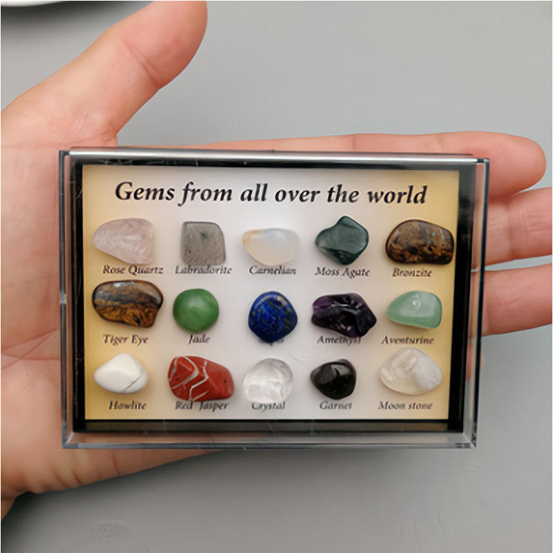 Octaedro lucido, pietre naturali, scatola di raccolta di educazione geologica minerale-15 pezzi di Kit di gemme geologia per bambini Dropship