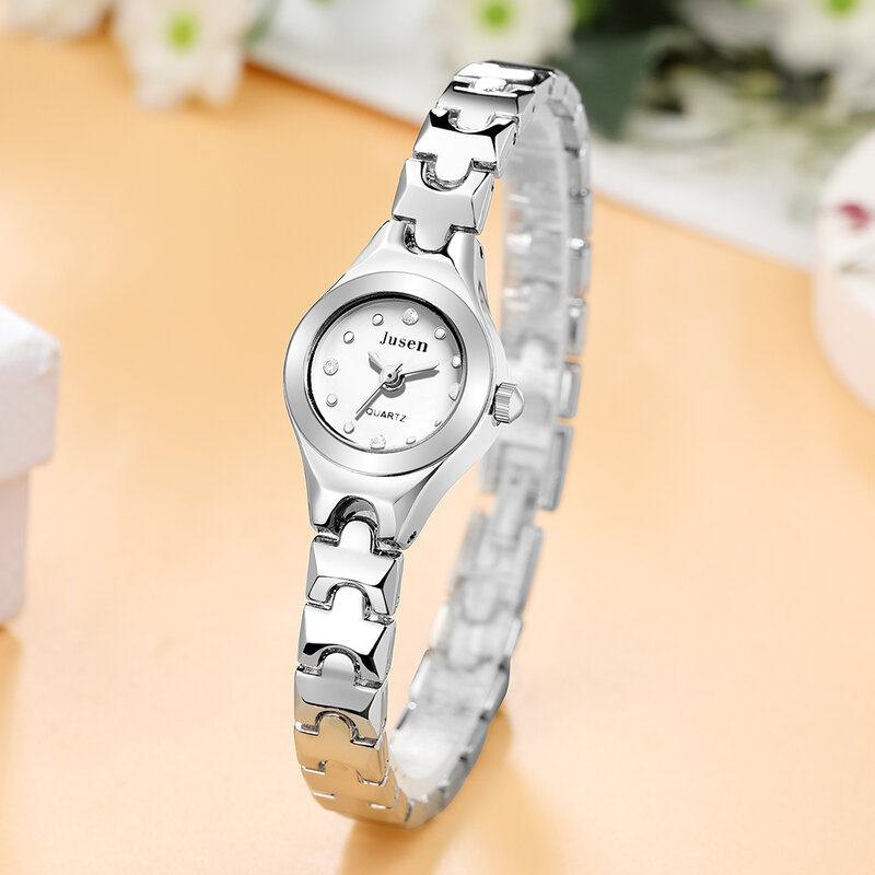 Calidades-relojes pequeños de moda para mujer, pulsera de acero inoxidable de lujo de oro rosa, relojes de pulsera femeninos de diamantes, regalos