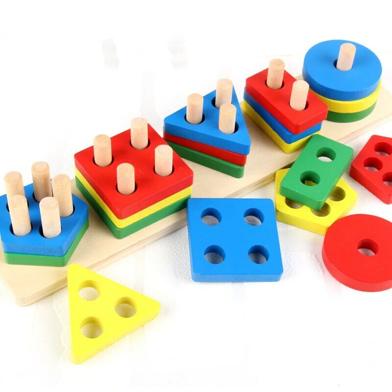 Bloques de construcción de madera para niños, placa de emparejamiento con forma geométrica, modelo cognitivo, juguetes educativos para edades tempranas