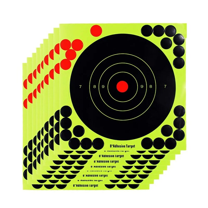 Objetivo de tiro adhesivo de 8 pulgadas, objetivo de papel fluorescente para Rifle, 10/20/50 Uds.