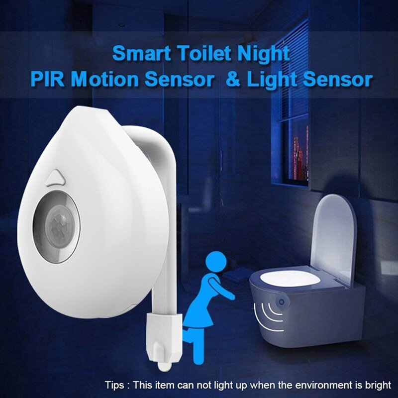 Pirモーションセンサー付きledトイレランプ,8色間で光が変化,防水,バックライト付き,便器に最適
