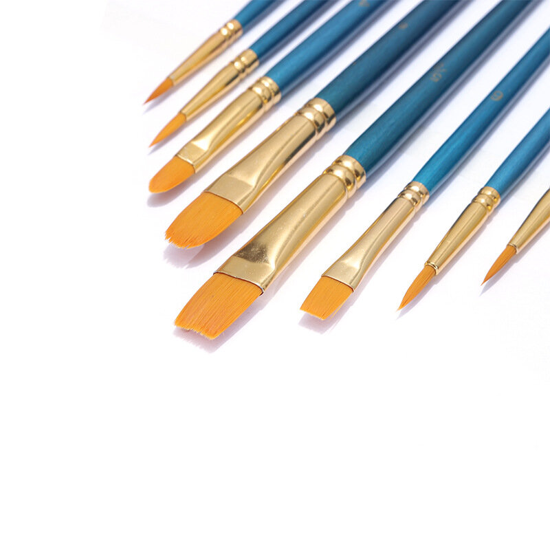 10 Perla Azul de pelo de Nylon conjunto de pinceles de óleo acuarela cepillo de pintura de aceite Digital 10 plumas paquete suministros para escuela dibujo