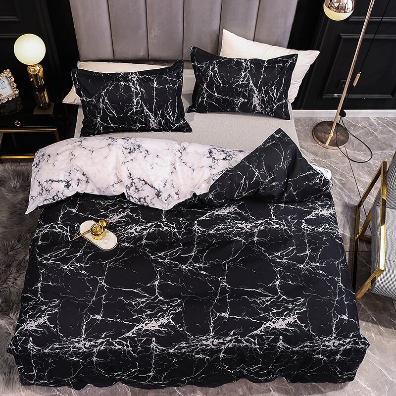 Ropa de cama de Color blanco y negro, juego de funda nórdica con estampado reactivo de mármol para el hogar, ropa de cama de matrimonio