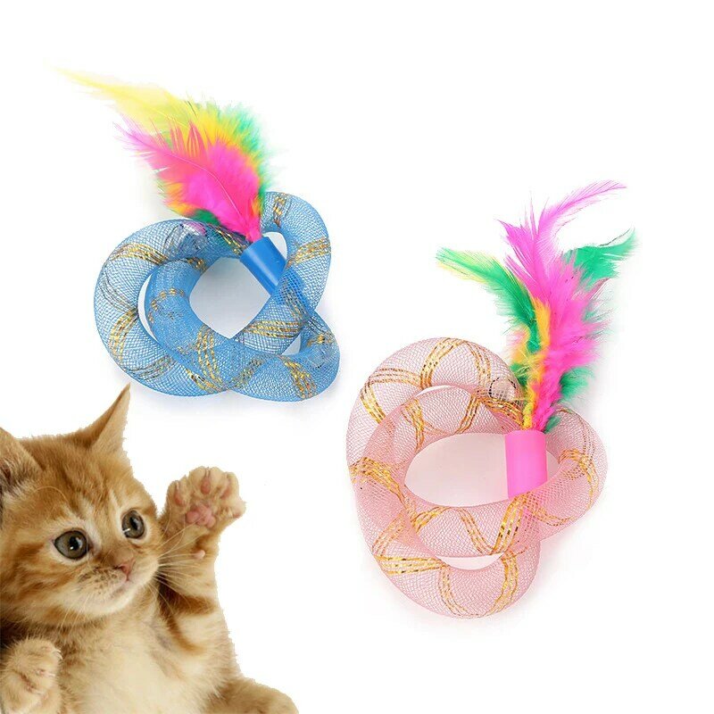 고양이 유연한 봄 장난감 재미 있는 애완 동물 새끼 고양이 대화 형 깃털 장난감 용품 중소 고양이, 3 개