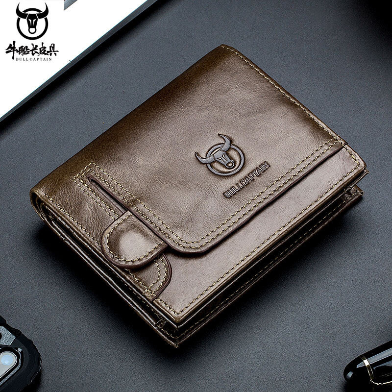 Leather luxury brand wallet head leather men's short multi-function small driver's license wallet photo card bag