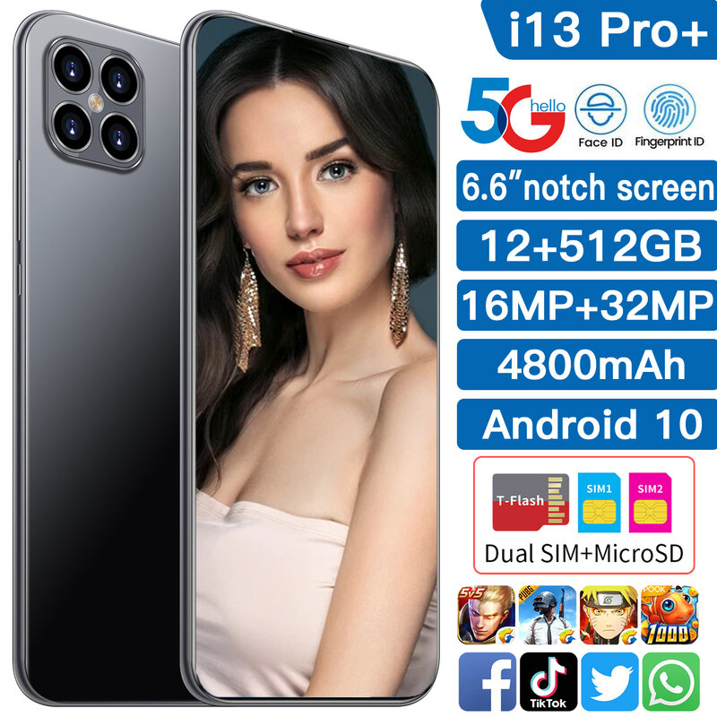 ขายร้อน I12 Pro Max Global Version สมาร์ทโฟน5800MAh 12GB 512GB Snapdragon 888 6.7นิ้ว24MP 48MP กล้อง Face ID