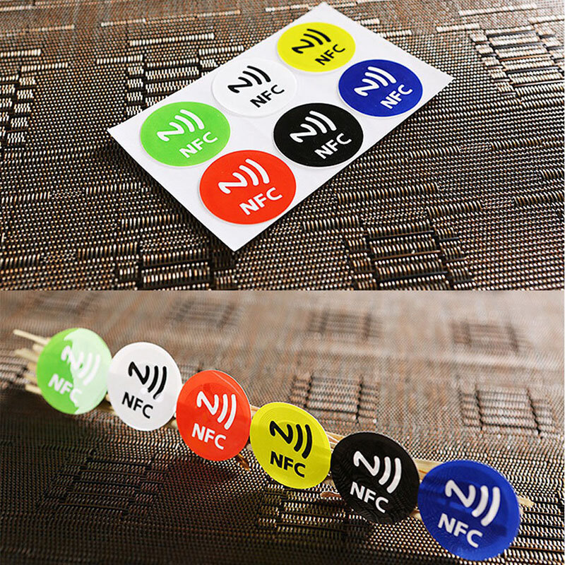 Étiquettes autocollantes intelligentes Ntag213 en matériau PET, NFC, étanches, pour tous les téléphones, 6 pièces