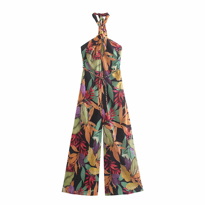 New Women's Clothing European And American Style French Halter Neck Printed Jumpsuit