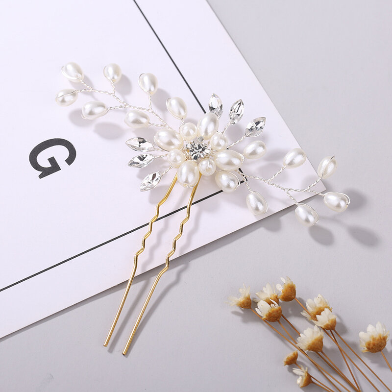 Épingle à cheveux en perle florale pour femmes, bâton de mariée fait à la main, accessoires de cheveux élégants pour fête de mariage