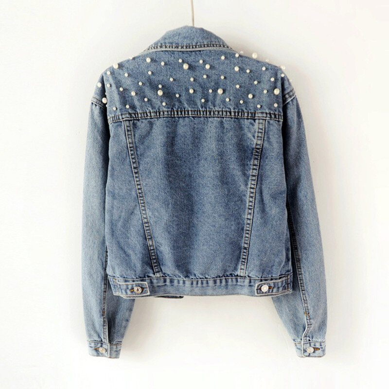 2021 Fast Delivery New Autumn Fashion Women’s Denim Jacket Full Sleeve Loose Button Pearls Short Lapel Wild Leisure #ZYNWY-390