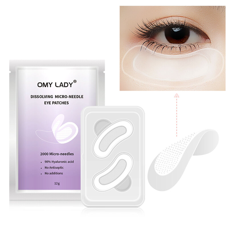 Omy lady1pair olho remendos dissolução microneedle clareamento clareamento hidratante hidratante endurecimento anti rugas anti envelhecimento