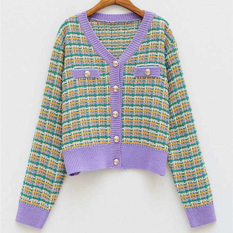 Cárdigans de punto Vintage para mujer, suéter Kawaii, jersey de Tweed, suéter Retro coreano, ropa de punto, Tops 2021