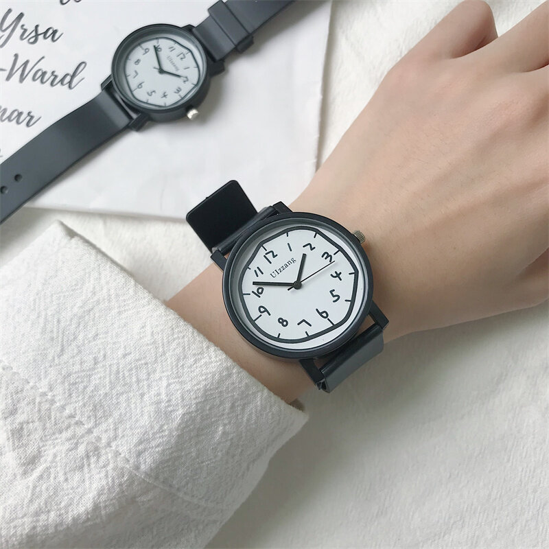 Graffiti rosto design criativo relógios moda feminina ulzzang marca simples preto branco silicone relógios de pulso 2 tamanhos relógio casual
