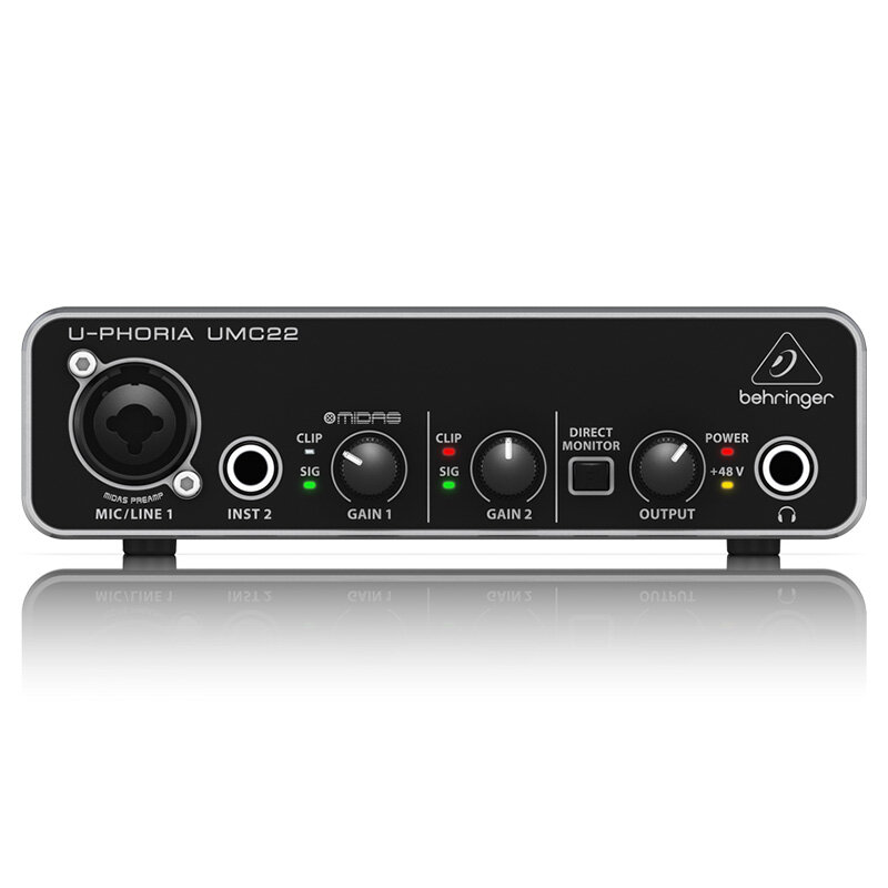 BEHRINGER umc22 جهاز التحكم في الصوت ميكروفون مضخم ضوت سماعات الأذن كارت الصوت
