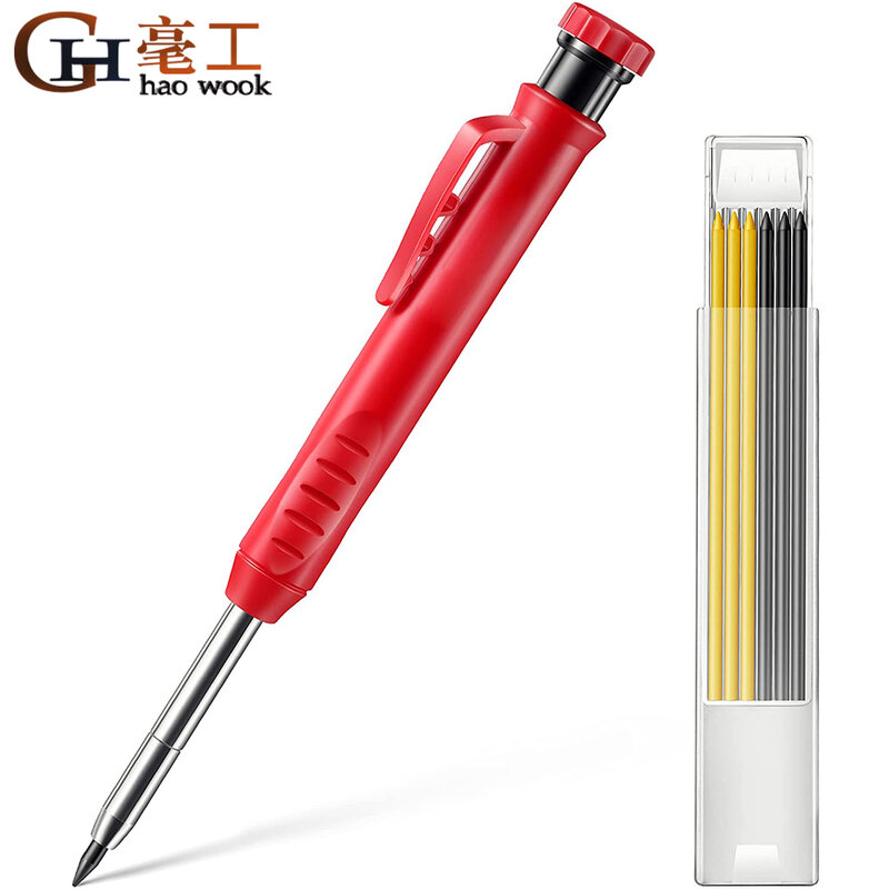 Conjunto de lápis de carpinteiro sólido buraco mecânico lápis recarga construção marcador ferramenta marcação para carpinteiro scriber carpintaria arco