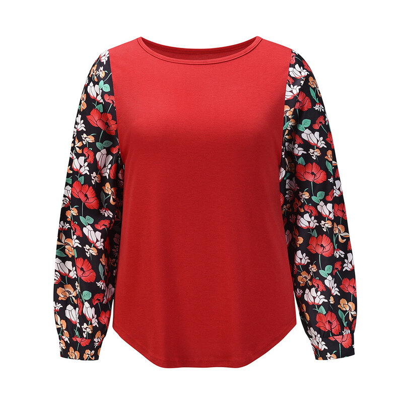 Yg-ropa de marca para mujer, top floral de manga larga, camiseta informal holgada de punto con cuello redondo 2021