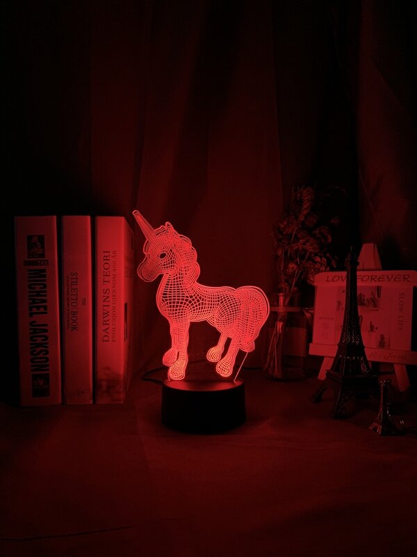 Lámpara 3d de unicornio para bebé y niña, luz nocturna con batería Usb que cambia de Color, decoración de dormitorio, regalo