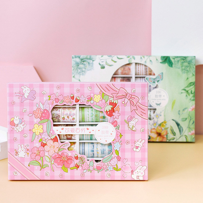 Washi Tape de animales bonitos, cinta adhesiva decorativa Kawaii para plantas, álbum de recortes, papelería DIY, 100 unids/set por juego