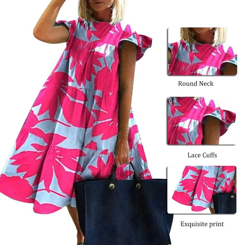 Robe trapèze Vintage à imprimé Floral pour femmes, ample, col rond, manches courtes, tenue de soirée élégante, été, 2021
