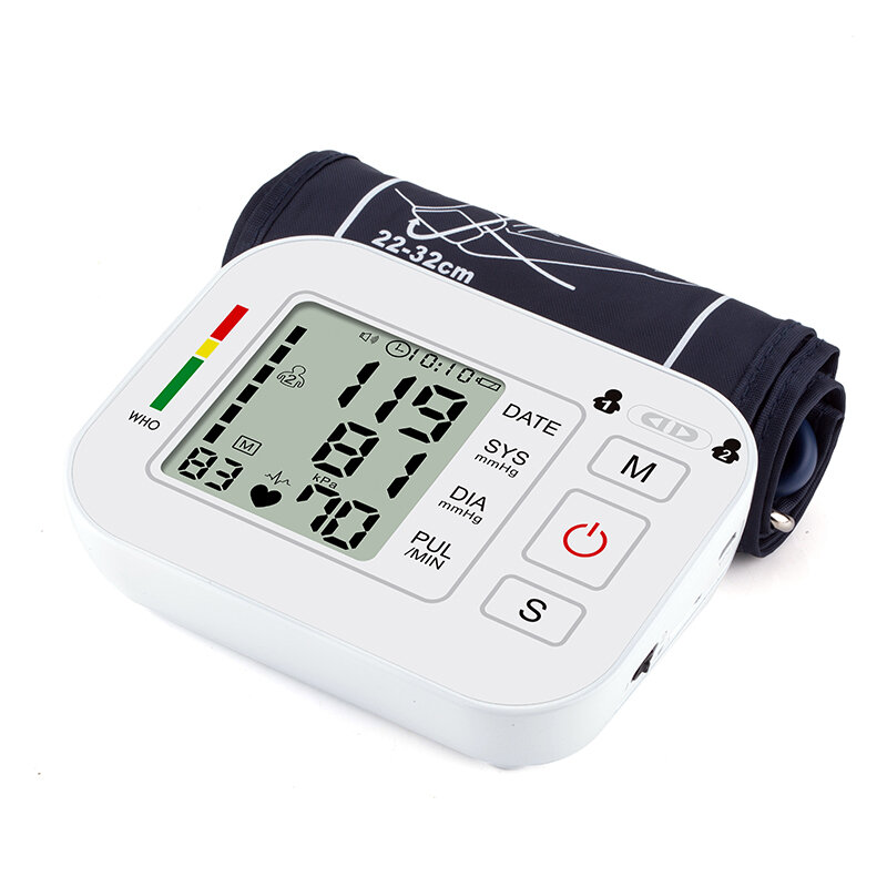 Casa saúde medição automática da pressão arterial lcd braço superior monitor de pressão arterial monitoramento cardíaco