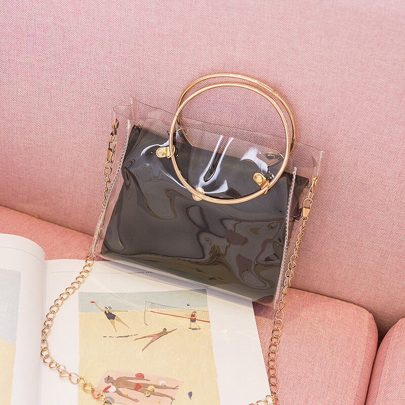 Sac à main de luxe pour femmes, 2022 Design, sac seau Transparent PVC gelée, petit sac à bandoulière avec chaîne, sacoches