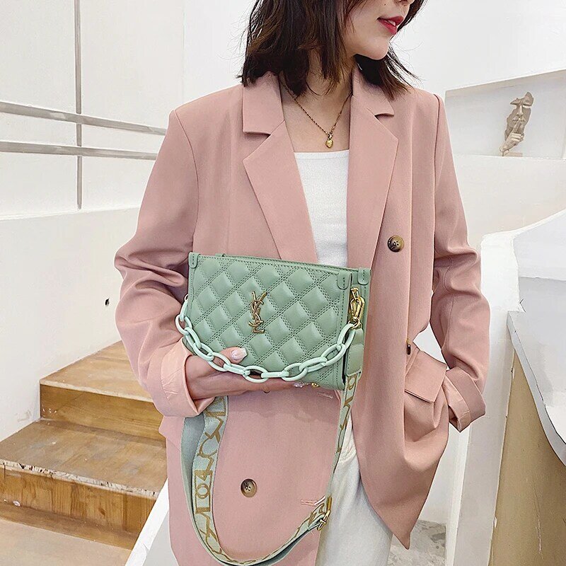 럭셔리 브랜드 핸드백 2021 새로운 패션 간단한 스퀘어 가방 품질 PU 여성 디자이너 어깨 메신저 가방 토트 백
