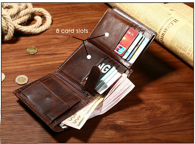 Men's Genuine Leather Wallet Male Short Design Cowhide Leather Purse Men's Coin Pocket Bag Wallet with ID Card Holder