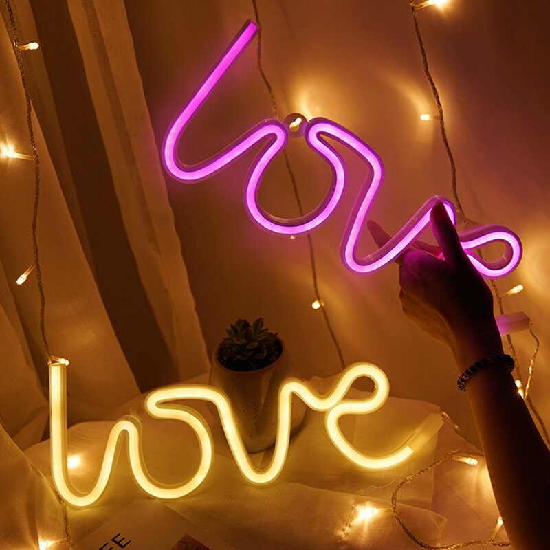 Batteria a luce notturna a Led ricarica USB lettere d'amore decorativo lampada da notte per vacanze di natale insegna al Neon camera da letto decorazione per feste di nozze