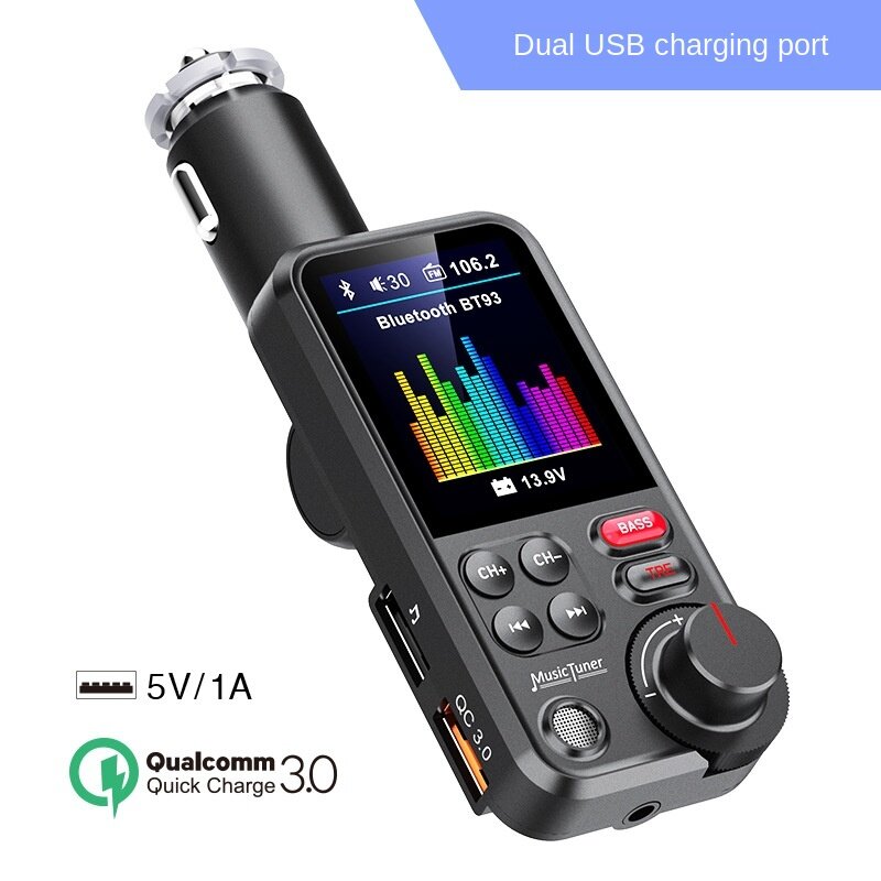 Transmisor FM inalámbrico Bluetooth para coche, adaptador de Radio Aux QC3.0, carga de agudos graves, reproductor de música, 1,8 ", QC3.0, PD, USB