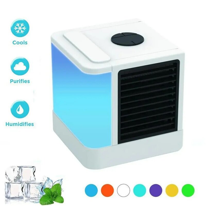 Mini aire acondicionado, dispositivo de aire acondicionado portátil, humidificador, ventilador de refrigeración de escritorio con luz de 7 colores, envío directo