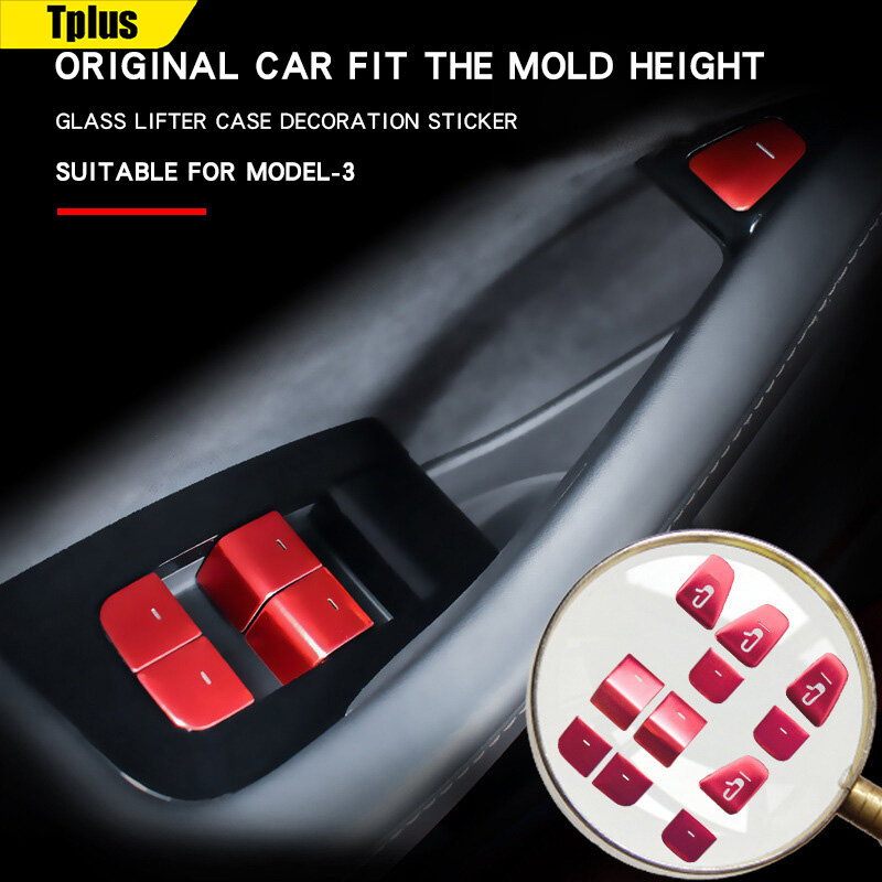Tplus Stiker Tombol Alloy Aluminium Pengangkat Pintu Kaca untuk Tesla Model 3 / Y Aksesori Sequin Interior Dekoratif