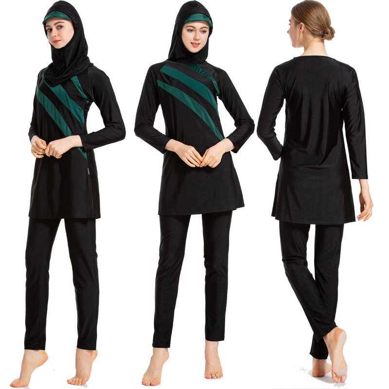 Muslimah 수영복 2020 새로운 Burkini 긴 소매 수영 해변 서핑 착용 스포츠 Burkinis 이슬람 수영복 패치 워크 색상 이슬람 6XL