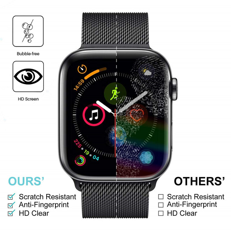 واقي شاشة لساعة Apple Watch 44 مللي متر Series 4/5 ، طبقة حماية شفافة خالية من الفقاعات ، مضادة للخدش ، 40 مللي متر ، مرنة ، عالية الدقة ، TPU