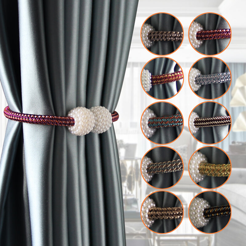 1pc pérola clipe de cortina magnética tieback casa decoração fivela suporte cortina pendurado bola corda cintas holdbacks acessórios do quarto