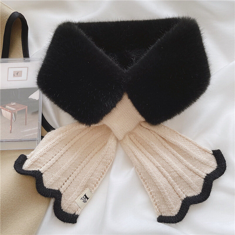 Зимний плюшевый искусственный воротник, шарф из искусственного меха кролика, женский корейский модный Универсальный однотонный мягкий искусственный женский шарф