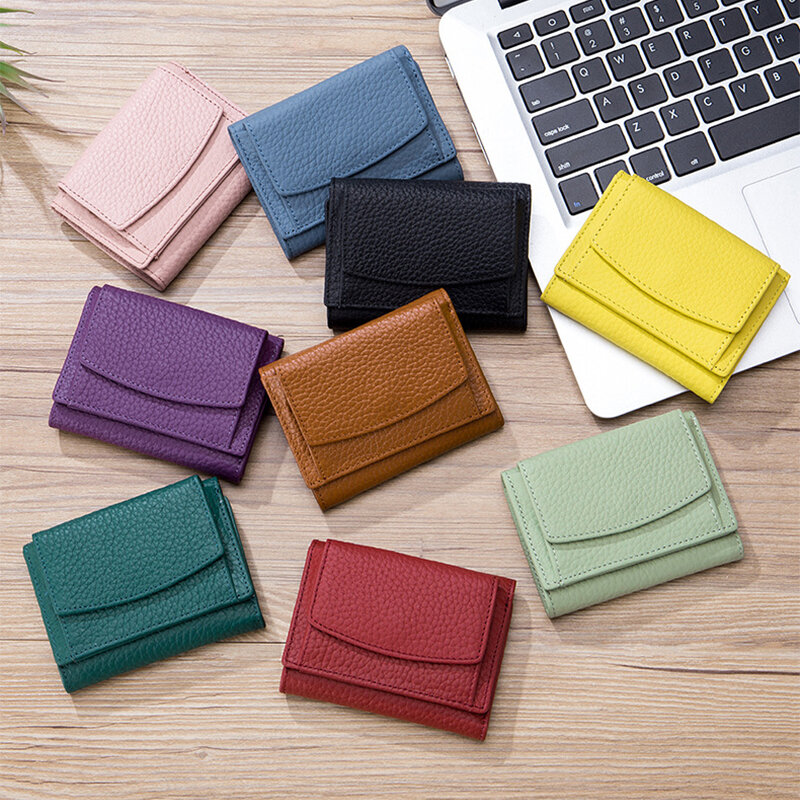 Genuine Leather Women's Wallet Cowhide Leather Coin Purse for Woman Wallets Money Clip Card Holder Mini Small Female Wallet 2021