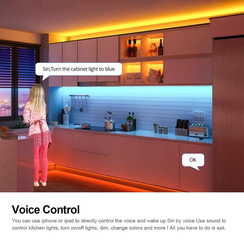 Homekit LED قطاع ضوء واي فاي Siri صوت ملون للتحكم 5050 مرنة الشريط fita Led أضواء الشريط ديود DC12V 1 متر-15 متر أبل المنزل App