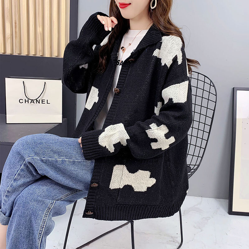 2021 한국어 버전 느슨한 모든 일치 니트 자켓 스웨터 여성 싱글 브래지어 카디건 핫 스타일 니트 탑 겉옷