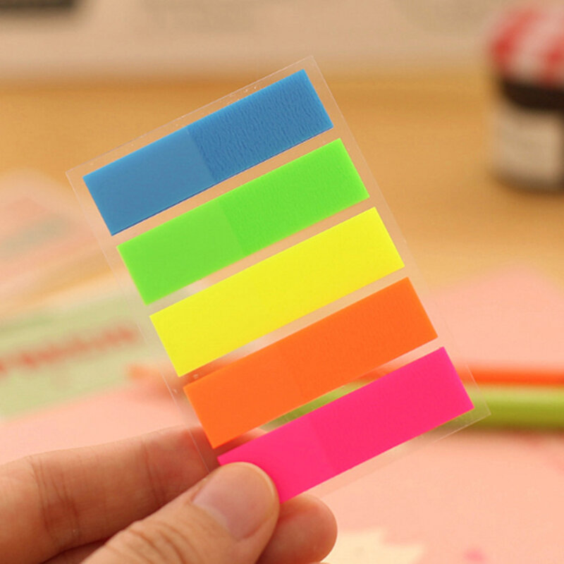 100 개/몫 크리 에이 티브 형광 분류 색인 스티커 라벨 투명 지침 편리한 스티커 메모 패드