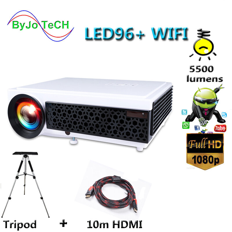 Poner Saund LED96 + WIFI LCD Projector Android 6.0 Full HD Draadloze Multi-screen interactieve Met 10m HDMI statief 3D Proyector