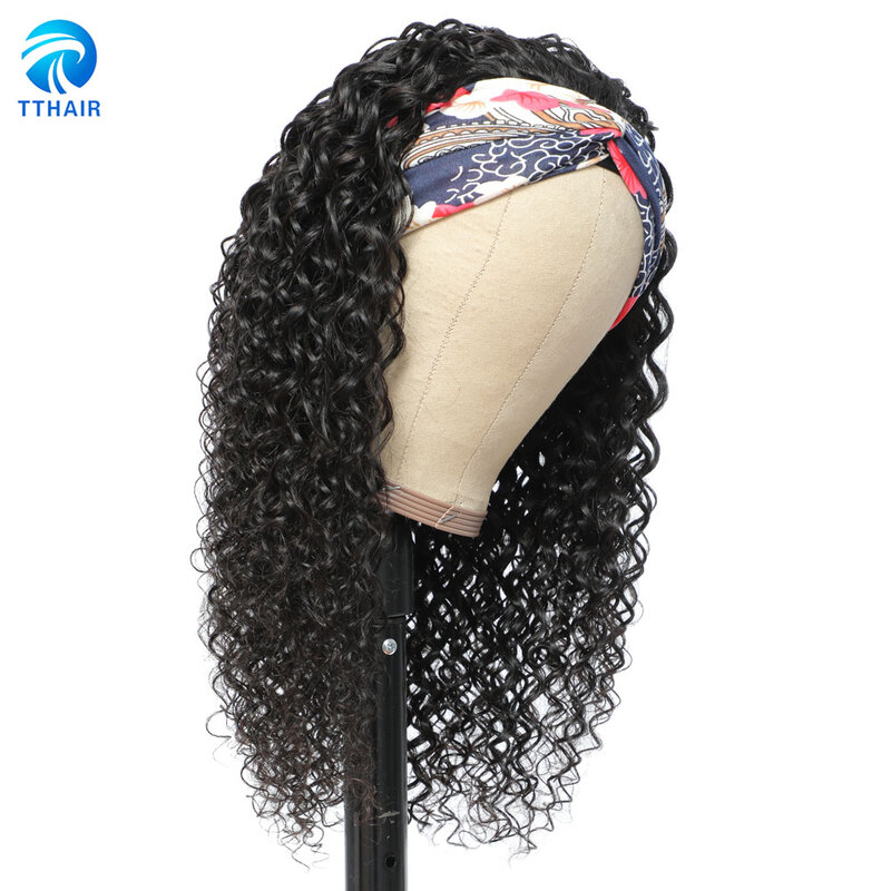 Human Hair Wigs Headband Wig Curly Human Hair Wig With Bangs u Part Wig Full Machine Made Wigs For Women 150 Peruvian Remy Hair