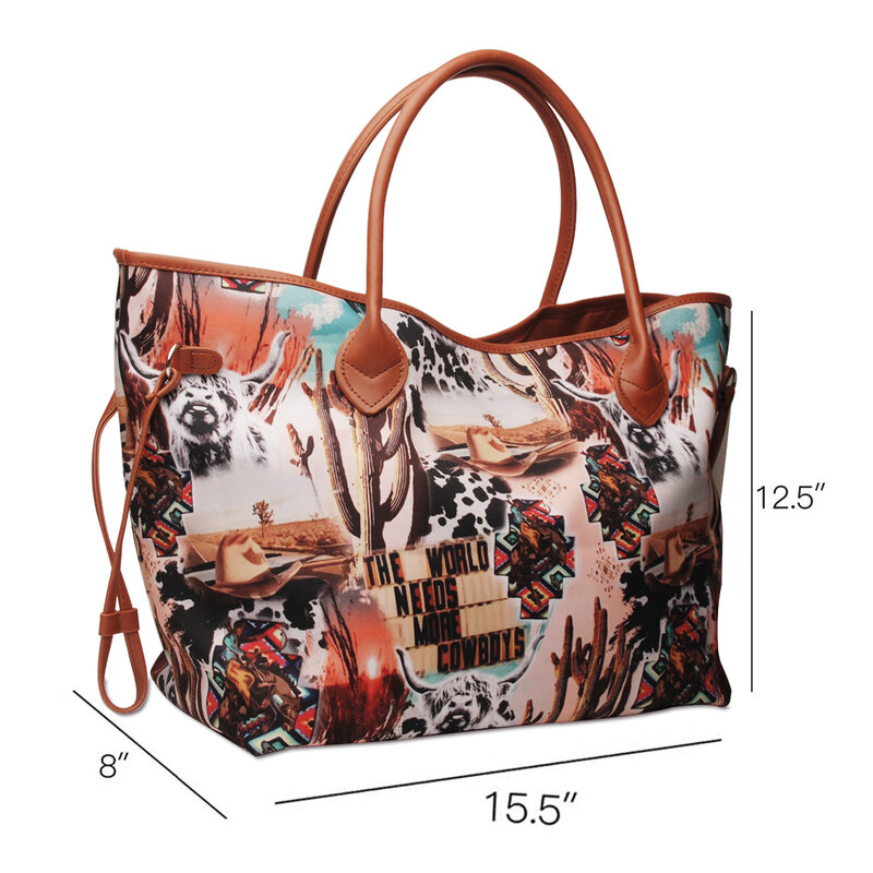Retail Cowboy Tote DOM1131851 Cow Printed Women Handbag Serape Canvas Tote bag with PU Handle