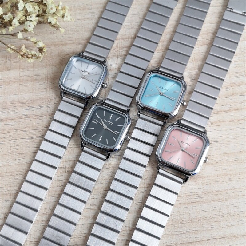 Minimalize aço inoxidável relógios femininos moda casual quadrado ladeis quartzo relógios de pulso simples prata feminino assista presentes w9847