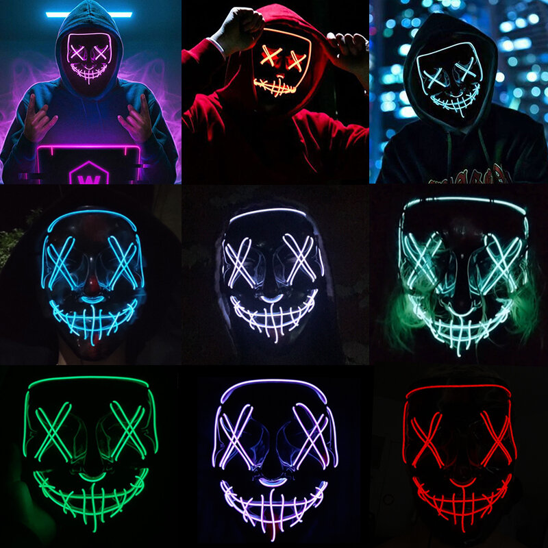 Halloween Decoratie Glowing Led Masker Party Masque Masker Neon Light Glow In The Dark Horror Halloween Party Decoratie