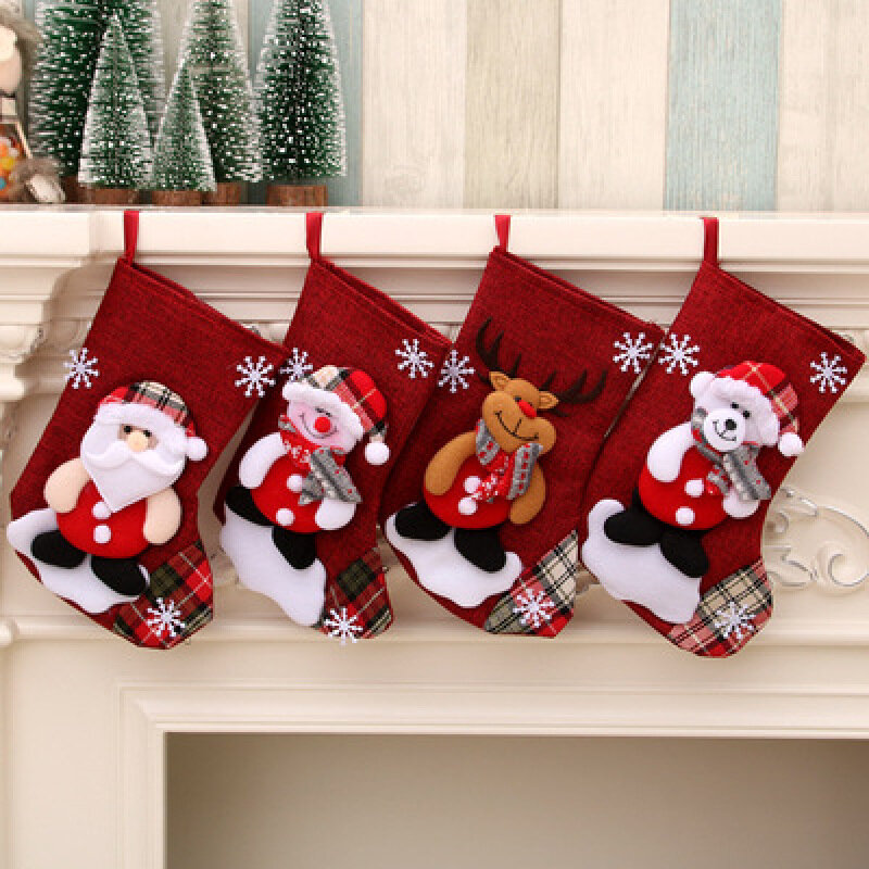 Calcetines de regalo de dulces de Navidad, bolsa de decoración, accesorios de Papá Noel, muñeco de nieve, regalo mediano, decoración de Navidad