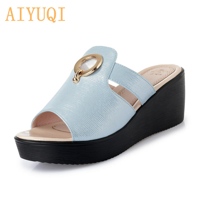 Aiyuqi-女性用本革ウェッジプラットフォームサンダル,サマーシューズ,靴ひもなし,2022