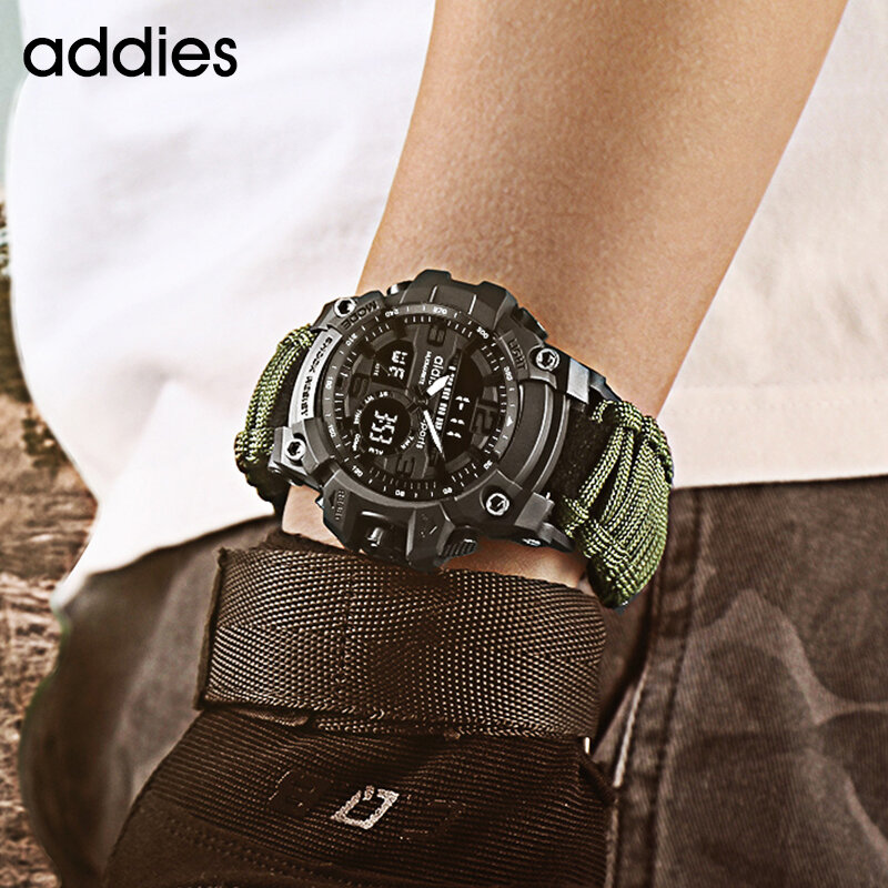 Addies-reloj Digital deportivo para hombre, pulsera con brújula militar, resistente al agua, con alarma, para deportes al aire libre