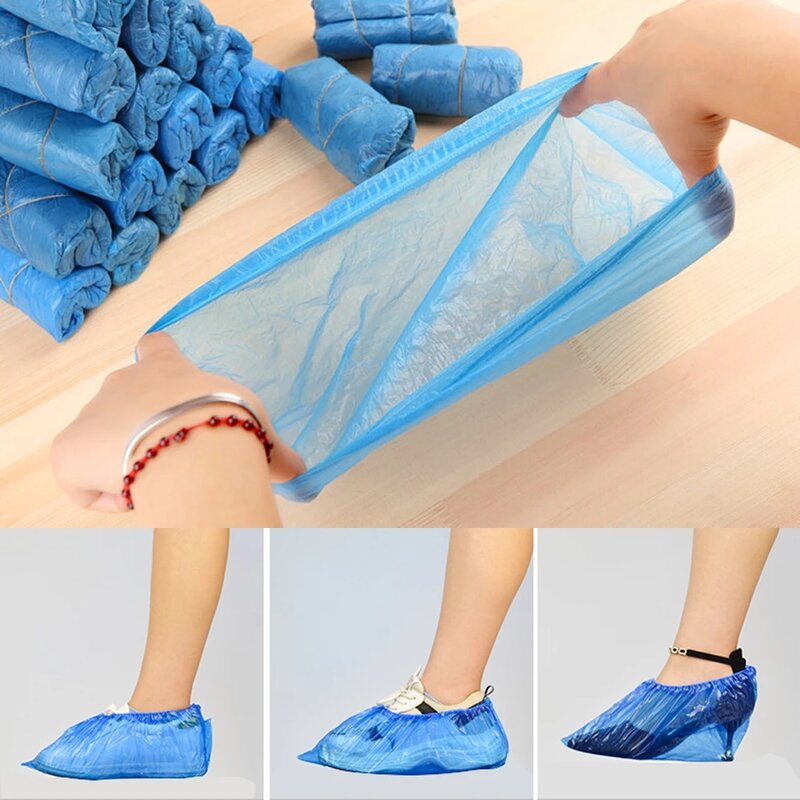 2021 New Disposable Shoe Covers Waterproof Overshoes Indoor and Outdoor Shoes Dustproof PE Plastic Boots Keep Carpet Floor Clean