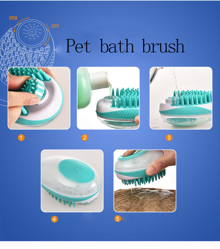 Escova de banho para animais de estimação, escova de silicone massagem spa escova de banho, remoção de pelos para cães, gatos ferramenta de limpeza