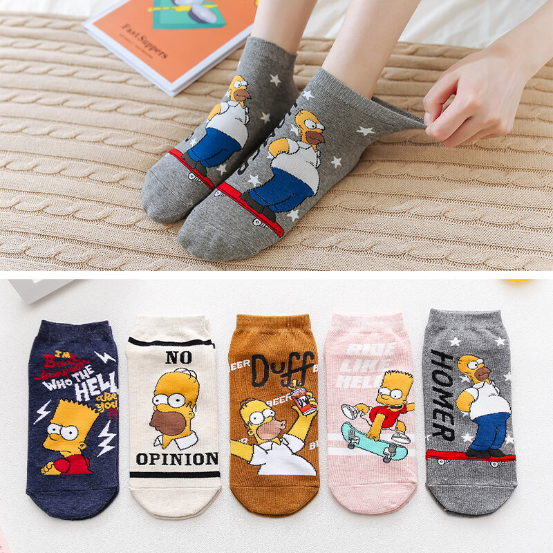 5 Paare/los Heißer Mode Frauen Glückliche Socken Lustige Baumwolle Farbe Weiche Kühle Nette Tier Harajuku Casual Mädchen Simpson Unsichtbare Socken